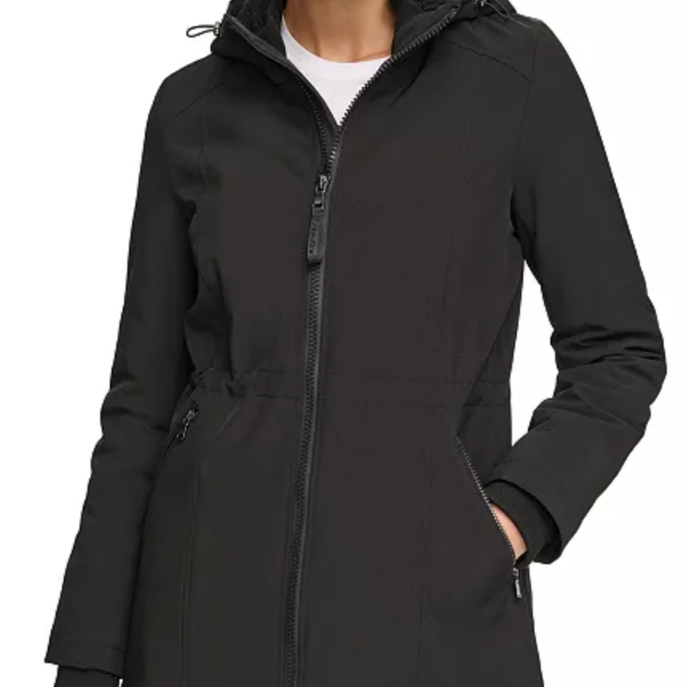 1 DAY SALE Calvin Klein Hooded Faux-Fur-Lined Anorak Raincoat Sz M - Picture 3 of 5